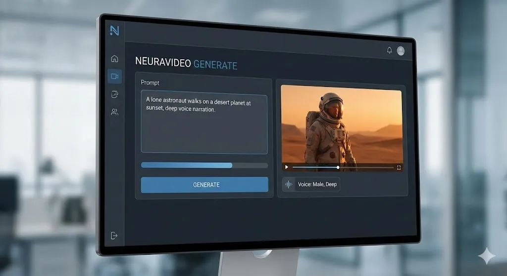 Qwen AI interface example showing video generation. The text prompt is on the left and a preview is on the right.