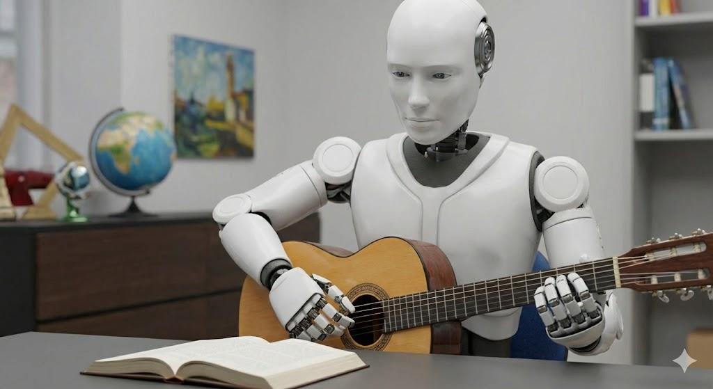 Concept art of Strong AI, depicting a robot capable of performing various human-like tasks and reasoning