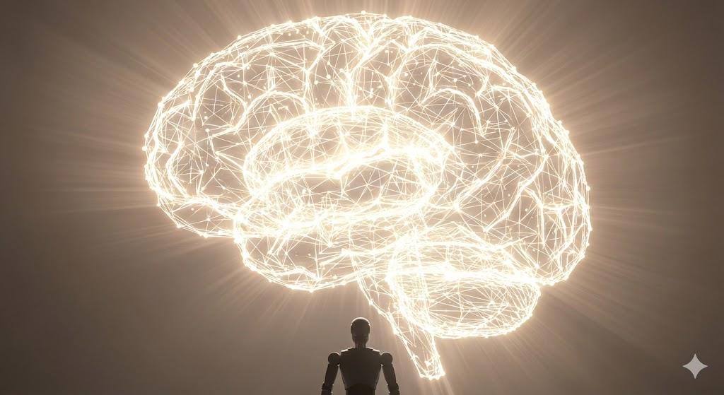 Futuristic illustration of Super Intelligence, representing an AI with cognitive abilities far surpassing human minds